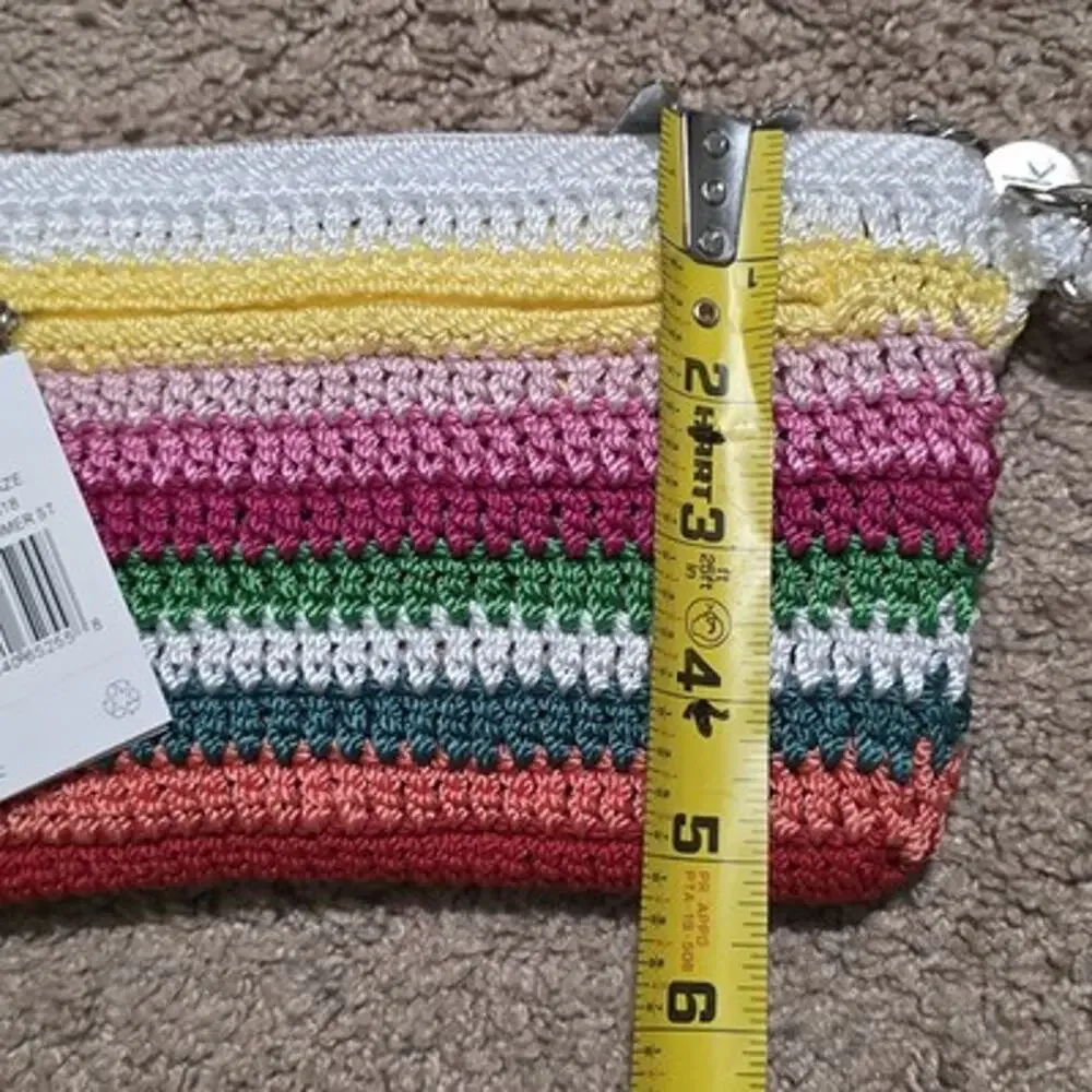 The Sak Crochet Craze Wristlet Clutch Multicolor Stripe Beach Coastal Boho NEW